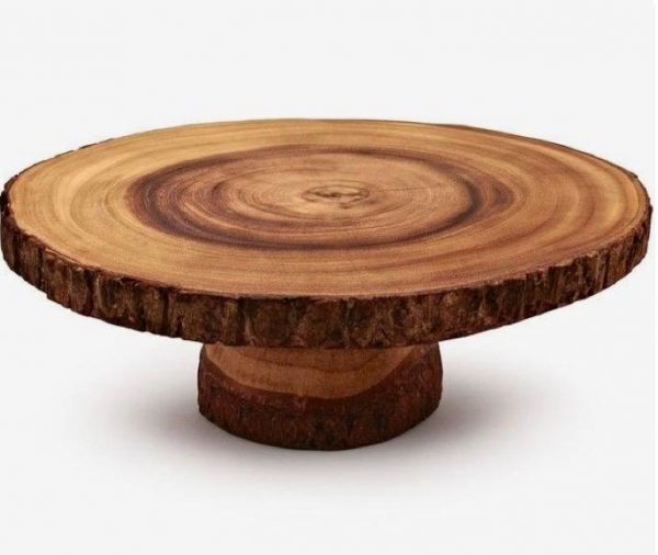 wooden cake stand with glass dome