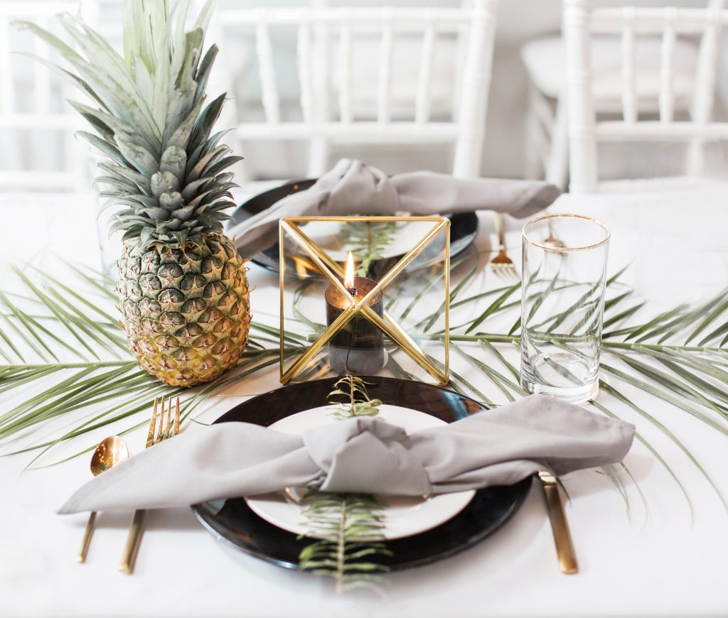 tropical theme 30th birthday chic party ideas botanical modern centerpiece pineapple geometric