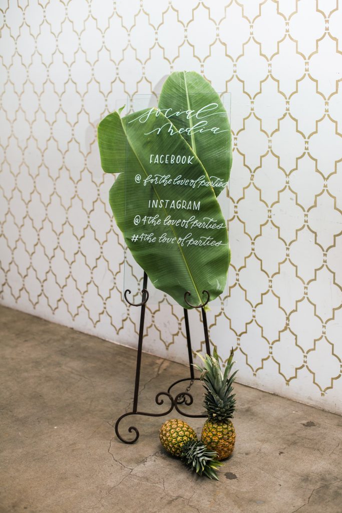 tropical theme 30th birthday chic party ideas botanical calligraphy modern